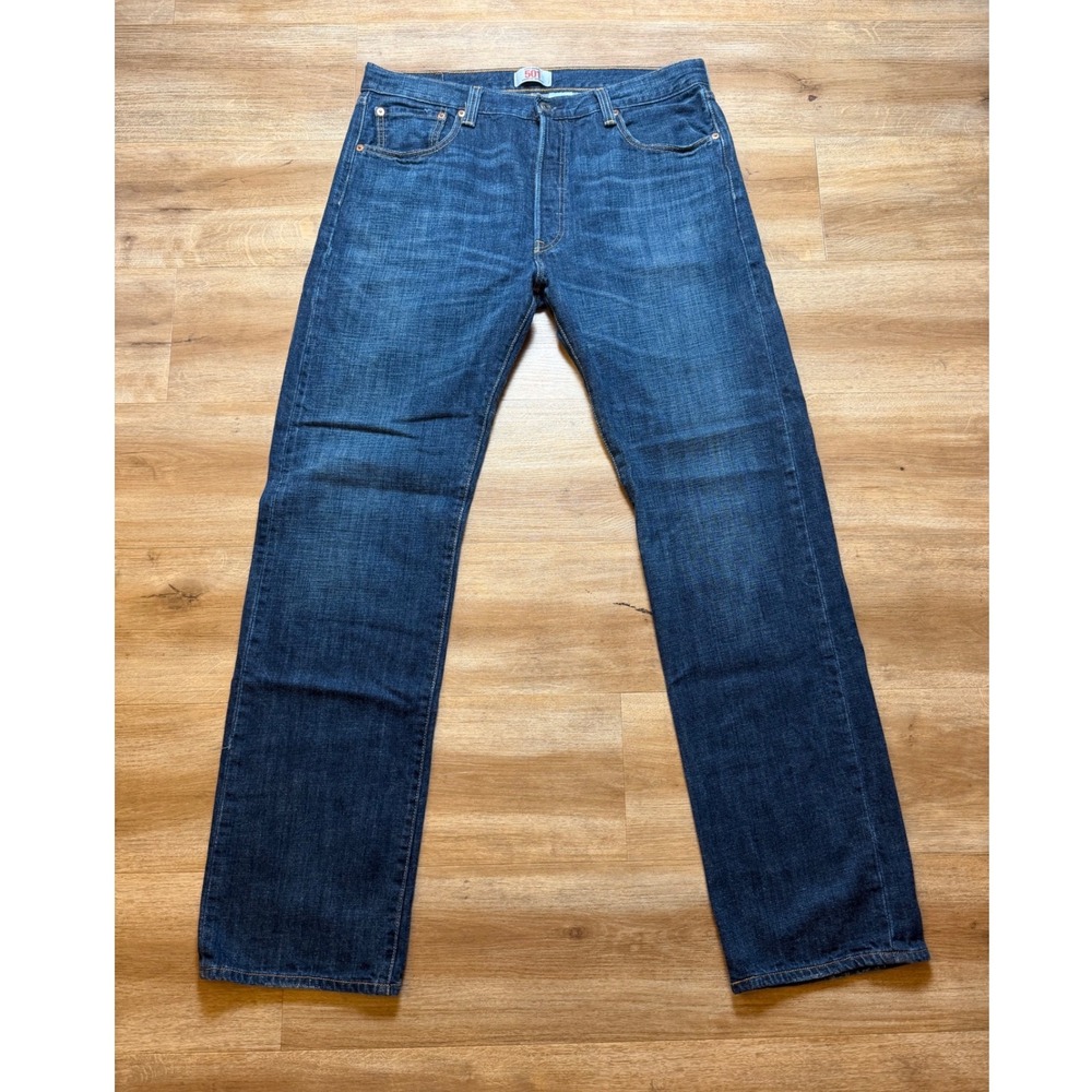 Levi's 501 Straight Leg Jeans Mens 36x34 Blue Button Fly Denim